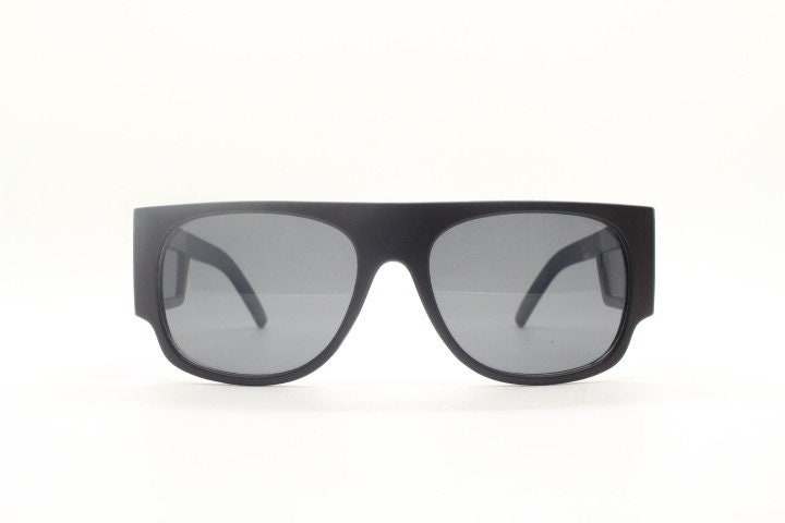 Y2K vintage rectangular side panel sunglasses. Black matt frame with grey lenses and side window spoilers / blinkers. 2000s NOS goggle