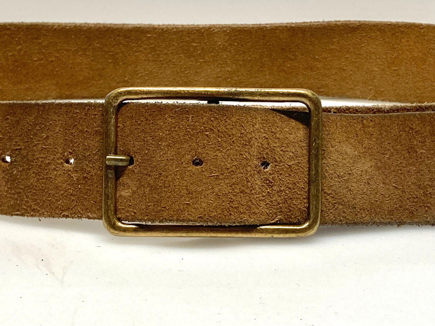 60s vintage thick brown suede 2" belt with large brass buckle. Made from genuine supple cowhide leather for jeans or trousers. Mens. Hippy