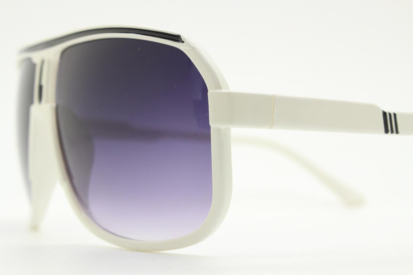 Y2K vintage square aviator sunglasses. 2000's ice white frame with graduating black lenses and stripe brow detail. 80s design NOS aviators