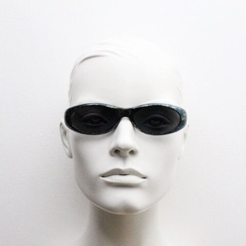 Killer Loop Shedevil 90s vintage shield sunglasses made in Italy. Low profile wrap around design with unique metallic print. One off sample