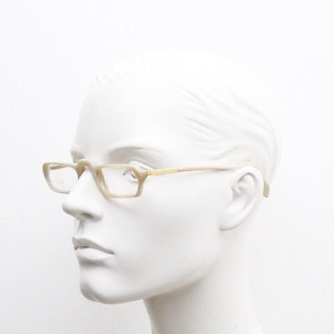 Versace rectangular 90s vintage small eye glasses made in Italy. Beige animal horn look acetate optical frames. Prescription eyeglasses. RX