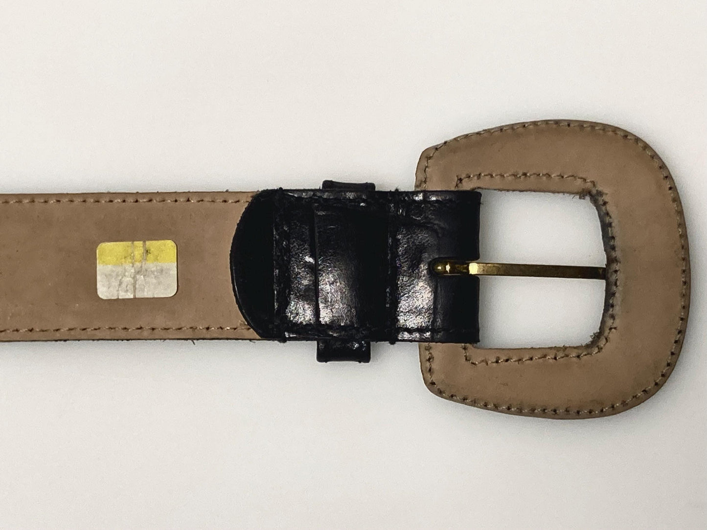 80s vintage womens superior quality belt with covered buckle in black. Embossed all genuine leather made to look like crocodile