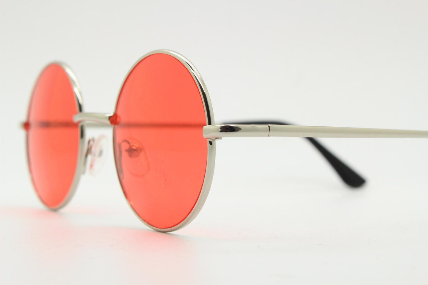 90s round vintage sunglasses. Silver chrome metal frame with intense red lenses. 1920's style. John Lennon. Steampunk teashades. BNWT