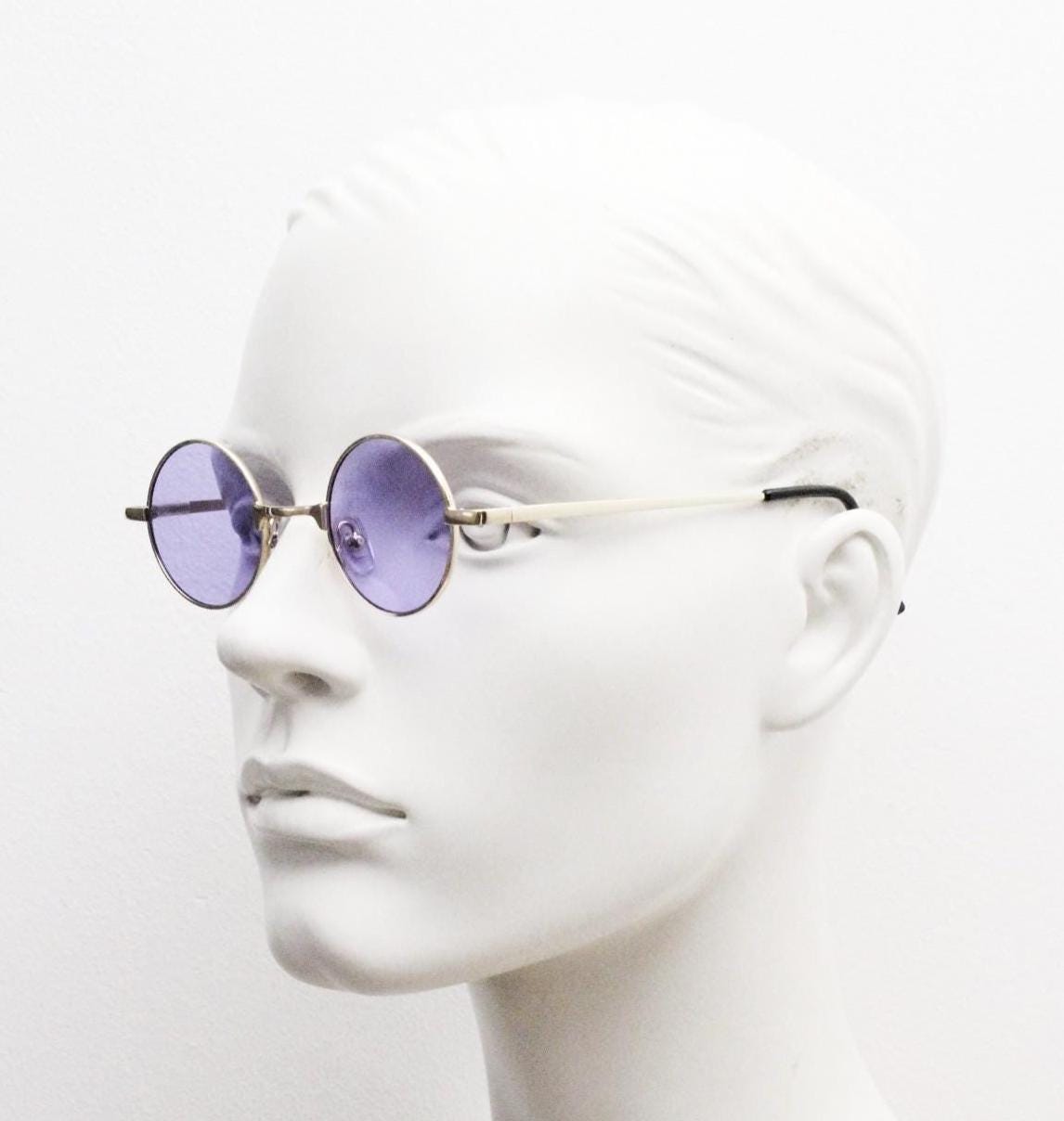Kids 90s round vintage sunglasses. Rose gold metal frame with purple lenses. Childrens. John Lennon. Unused NOS. Full UV protection