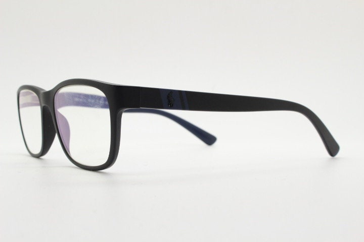 Ralph Lauren rectangular black eye glasses. Matt finish acetate optical frame with subtle logo's. Prescription eyeglasses. RX vintage