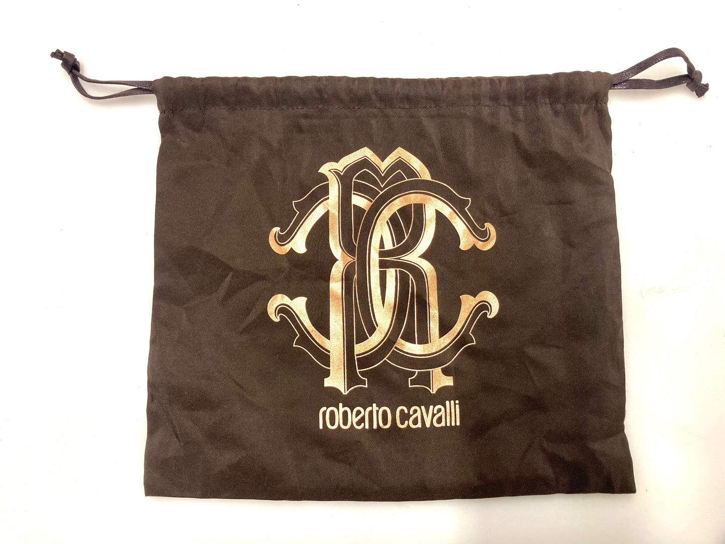 Roberto Cavalli Y2K vintage belt. Brown velvet with tape edge, Logo 'shield' buckle and leather back. Made in Italy. Mens NOS with dust bag