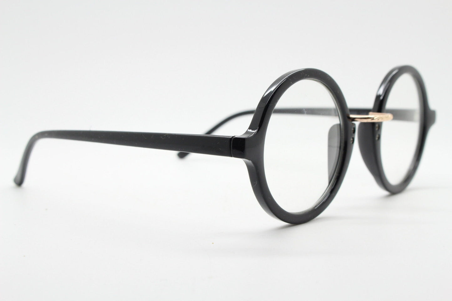 90s vintage black round glasses. 30s, 20s style optical frames. Prescription eyeglasses with clear lenses. RX spectacles