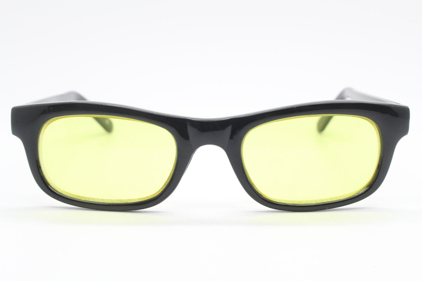 80s vintage rectangular sunglasses. Low profile slim black frame with psychedelic mod light tone canary yellow lenses. BNWT. NOS