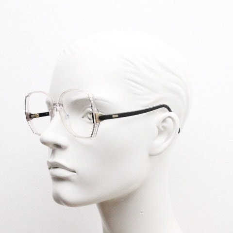 Silhouette 80s vintage hexagon eye glasses made in Austria. Dynamic transparent crystal optical frame with abstract pattern. Prescription RX