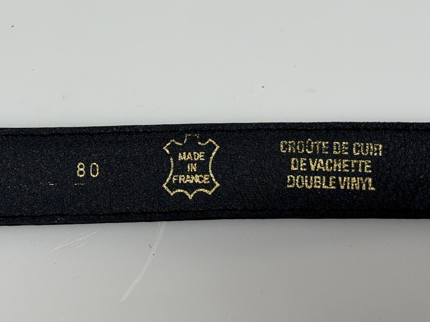 90s vintage smart trouser / jeans belt in grey genuine leather with solid shiny chrome buckle. Made in France. NOS