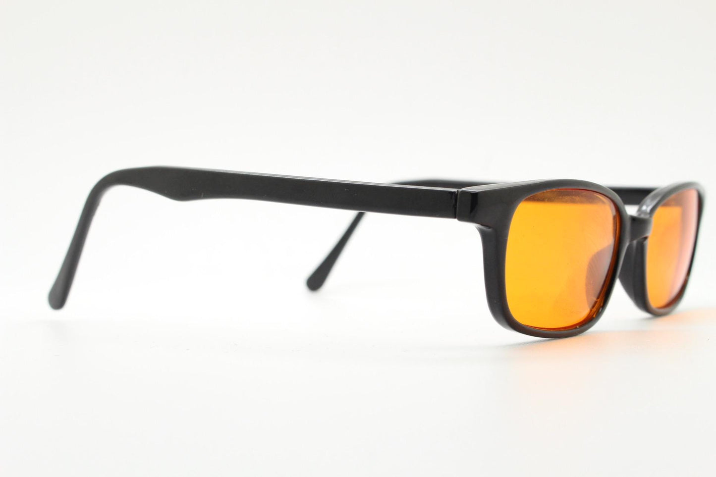 80s vintage rectangular sunglasses. Slim low profile plain black gloss frame with blazing orange lenses. Y2K 2000s. BNWT  NOS