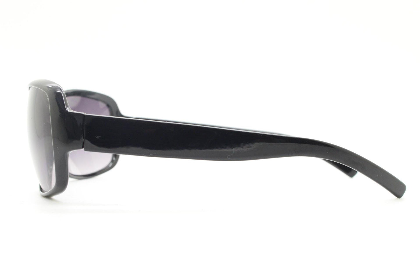 Y2K vintage curved wraparound sunglasses. Aerodynamic plain black gloss curved wrap frame. Minimal shield design. NOS