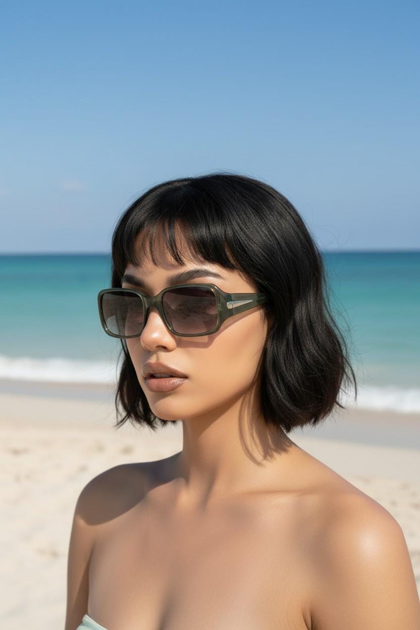 Key Enzo Y2k vintage wrap around curved rectangular sunglasses. Dark grey marbled acetate frame with gradient lenses. 2000's bug eye. NOS