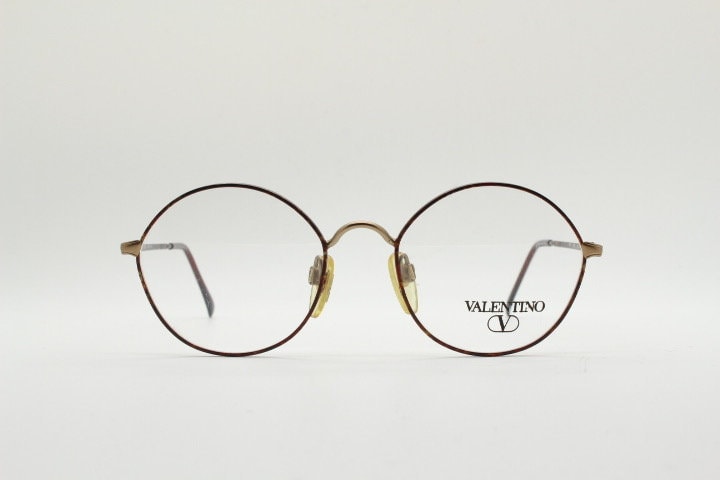 Valentino 90s vintage round panto eye glasses made in Italy. Brushed bronze optical frames with metallic matt tortoise. Prescription RX