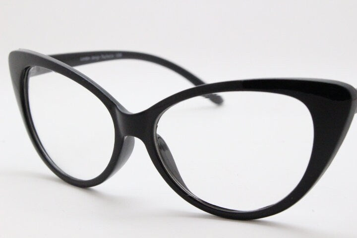 Y2K vintage pointed cat eye glasses. Black clear lens optical frames. Womens prescription eyeglasses. 50s style rockabilly spectacles. RX
