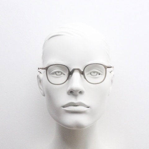 Snow small square eye glasses. Transparent grey acetate optical frames with unbreakable titanium arms. 20s style Prescription spectacles. RX