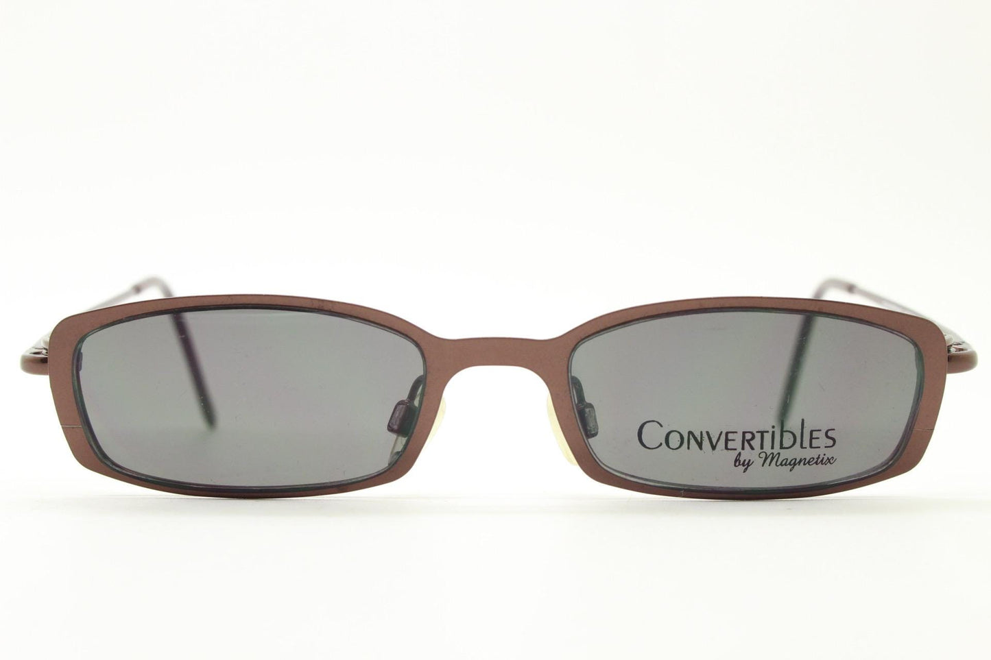 90s vintage small rectangular eye glasses by Convertibles with magnetic clip on sunglasses. Optical frame. Prescription RX spectacles. NOS