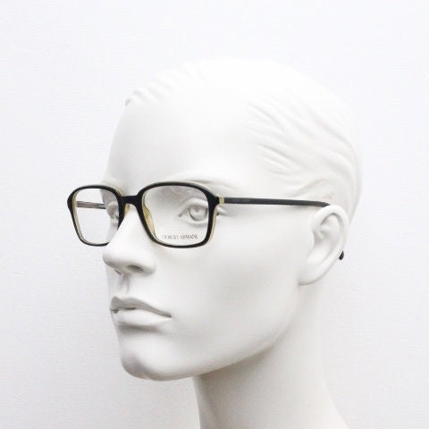 Giorgio Armani rectangular eye glasses made in Italy. Black gloss layered acetate optical frames. Prescription eyeglasses. RX spectacles