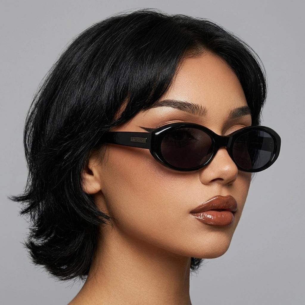 Iceberg 90s vintage oval cateye sunglasses made in Italy. Womens chunky plain black gloss acetate cat eye