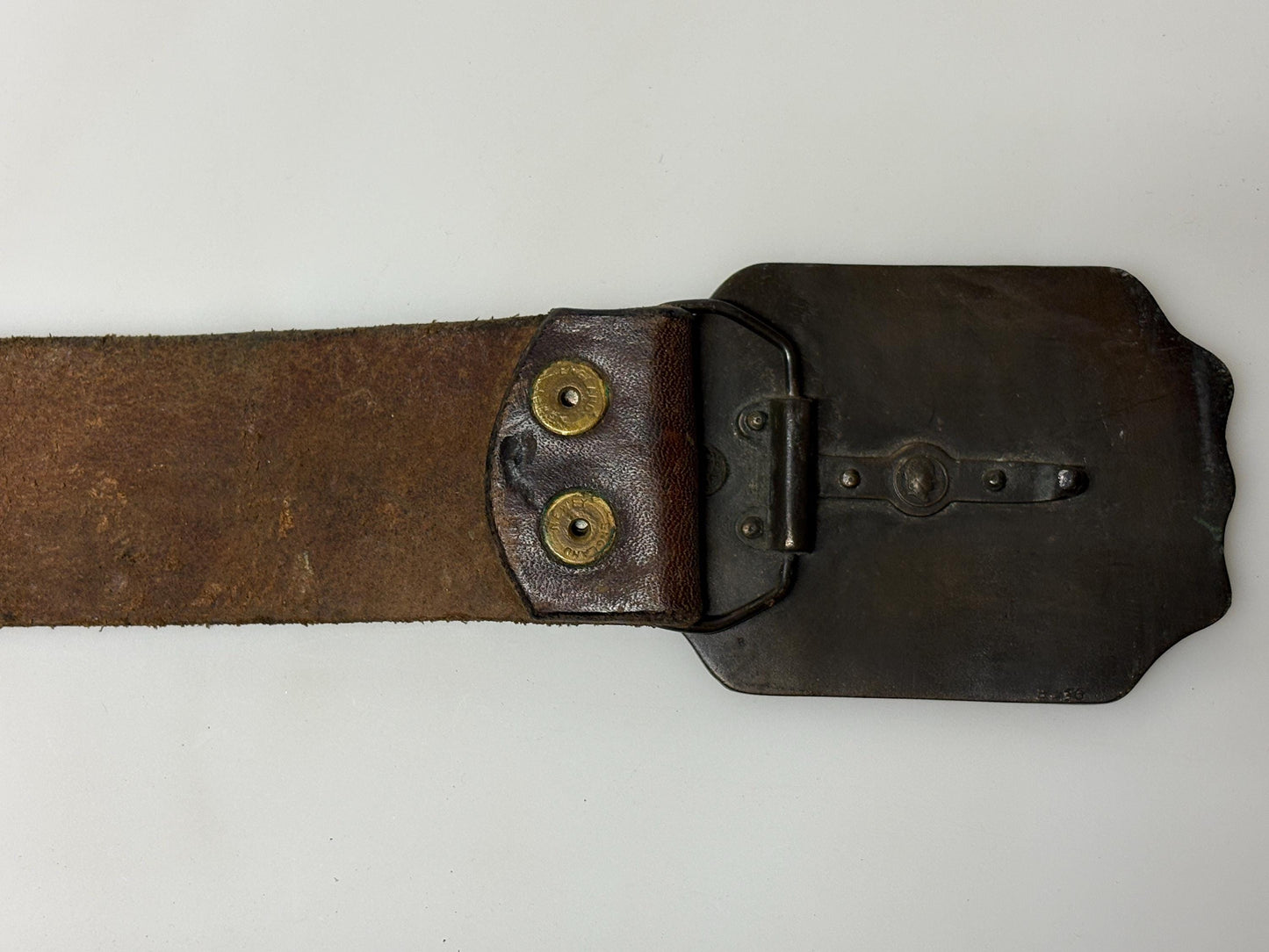 70s vintage brown triangles genuine leather western cowboy belt with big brass changeable buckle. Union Pacific Railroad. Thick cowhide.