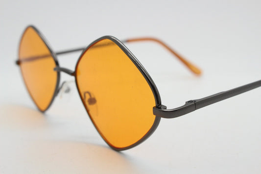 90s vintage diamond sunglasses. Minimal bronze brown psychedelic mod style frame with blazing orange lenses. Unused BNWT