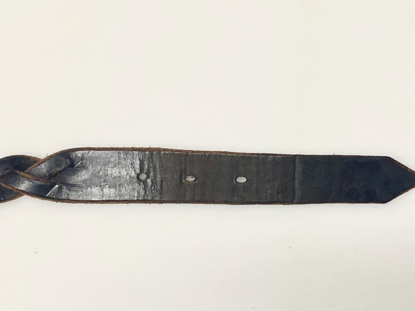 80s vintage thick black genuine leather plaited western 1" belt with changeable brass buckle. For jeans and trousers. Rawhide
