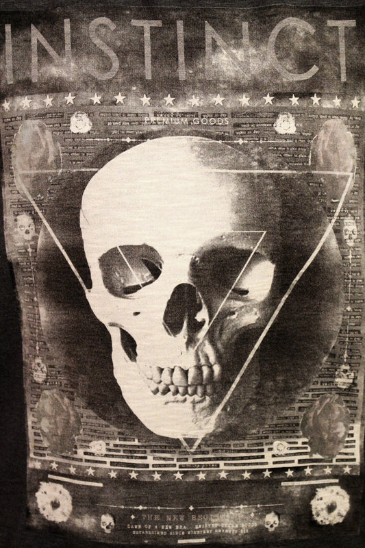 Vintage dark and light grey sweatshirt. Mens crew neck pullover with abstract skull print. Round neck jumper top