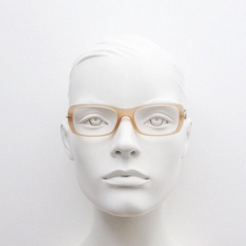 Giorgio Armani eye glasses model 7011 made in Italy. Transparent beige acetate and gold arm optical frames. Prescription eyeglasses. RX