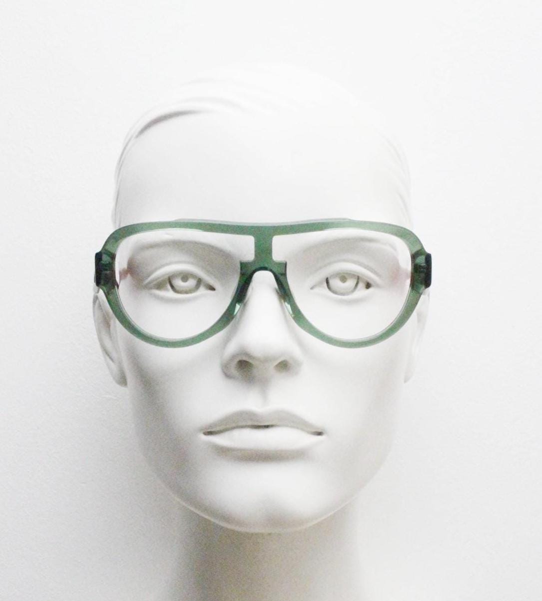 Modified acetate aviator eye glasses in dynamic transparent red and green. Optical frame. Prescription eyeglasses. RX spectacles. Vintage