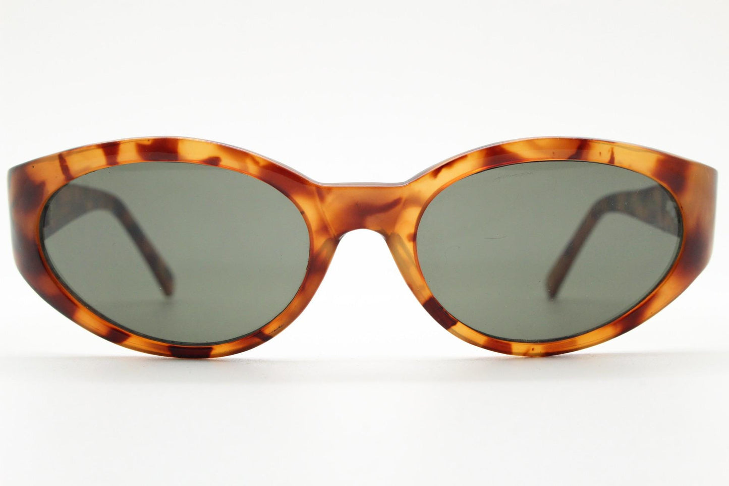 Vintage 90s oval chic cat eye sunglasses. Womens vibrant tortoise quality acetate frame with green lenses. 60s design. VGC NOS