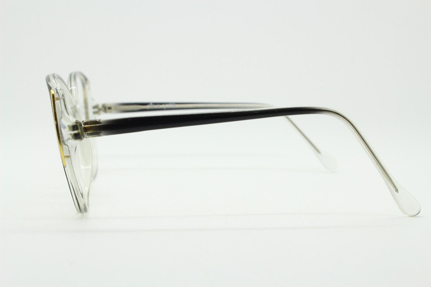 Piave 80s vintage oversized round cat eye glasses. Transparent clear optical frame with black and white overlay. Prescription NOS cateye