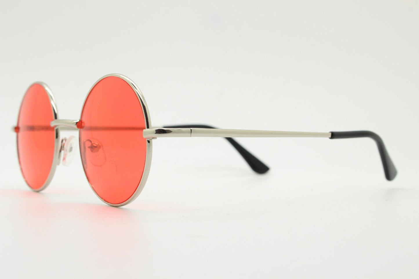 90s round vintage sunglasses. Silver chrome metal frame with intense red lenses. 1920's style. John Lennon. Steampunk teashades. BNWT