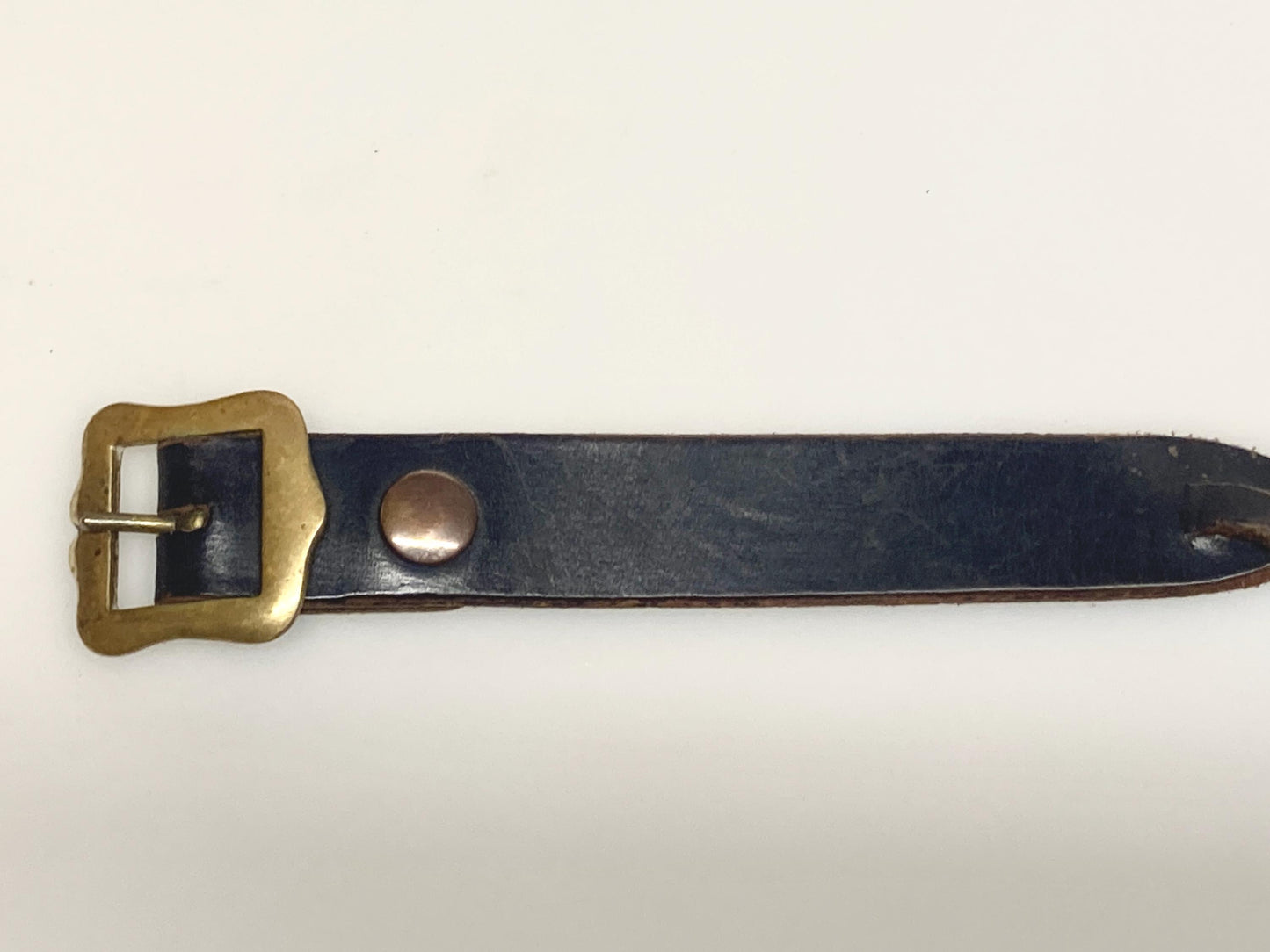 80s vintage thick black genuine leather plaited western 1" belt with changeable brass buckle. For jeans and trousers. Rawhide
