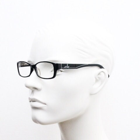 Calvin Klein rectangular glasses model 5714. Black gloss low profile acetate optical frames. Prescription eyeglasses. RX vintage spectacles