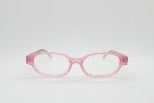 90s vintage rectangular low profile glasses. Transparent pink frosted finish optical frames. Prescription eyeglasses. RX Spectacles