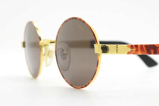 Optical City 90s vintage small round undersized sunglasses made in Italy. Handsome metallic tiger pattern on quality 1920s repro frame. NOS