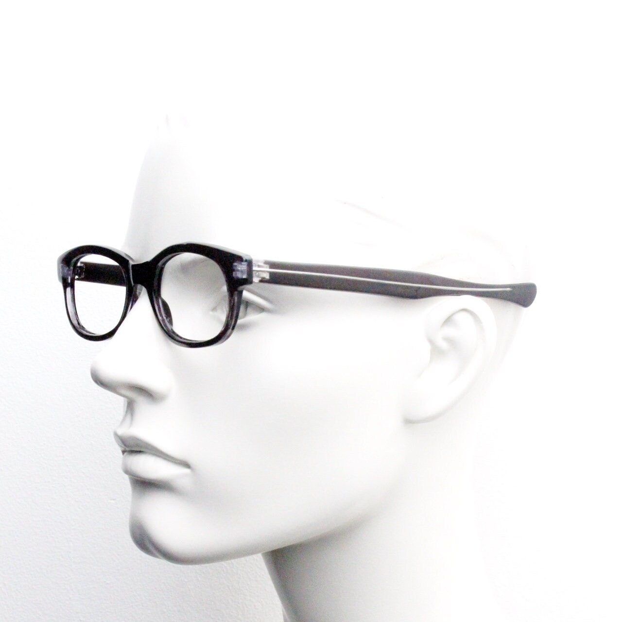 90s vintage black glasses. 60s design low profile rectangular straight arm optical frames. Prescription eyeglasses. RX Spectacles. BNWT NOS