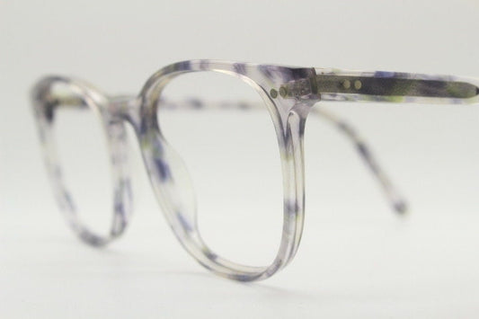 Ace and Tate modified wayfarer design eye glasses hand made in Italy. Crystal acetate optical frame with cloudy gery tones. Prescription RX