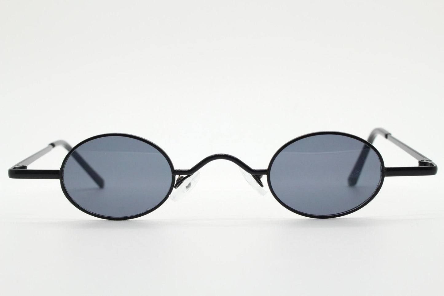 90s vintage small oval sunglasses. Imposing minimal black gloss metal victorian style frame. Steampunk. Unused BNWT