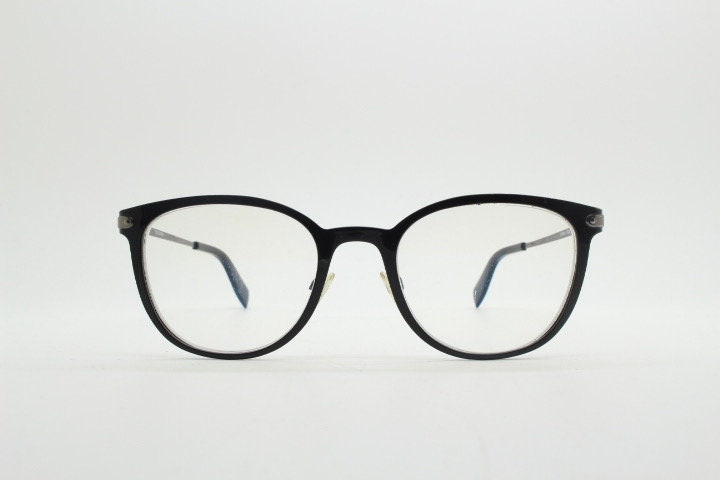 Trussardi modified cat eye glasses model VTR023. Womens flat black and gunmetal grey optical frame. Prescription. Vintage spectacles
