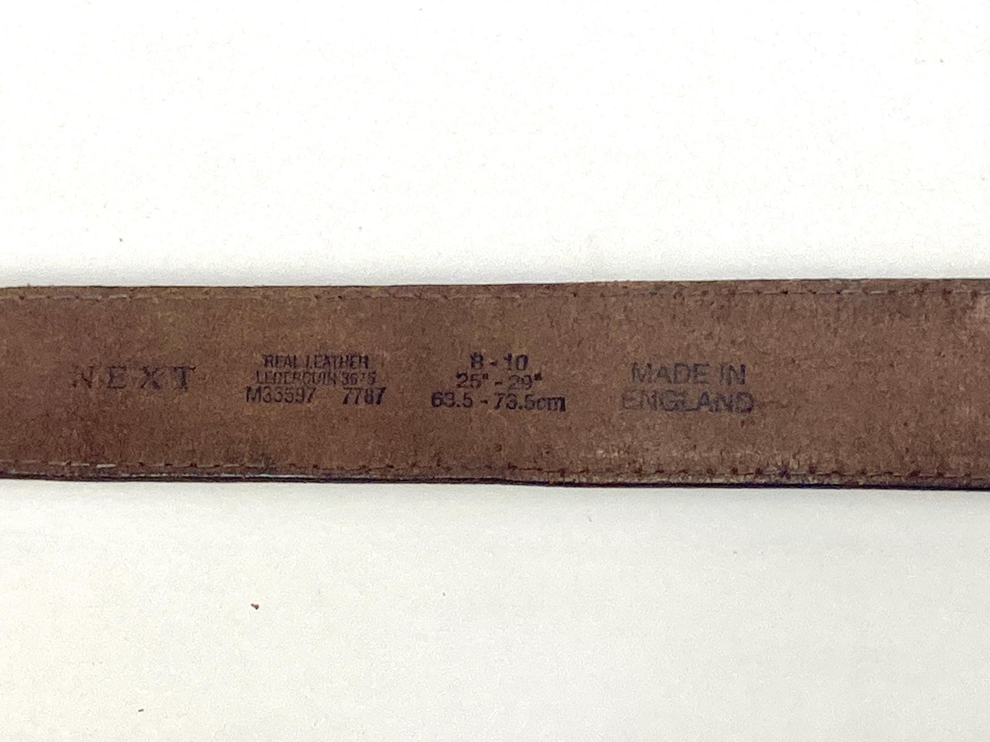 80s vintage brown genuine leather belt with covered brass buckle for jeans or trousers. Substantial quality cowhide made in England by Next