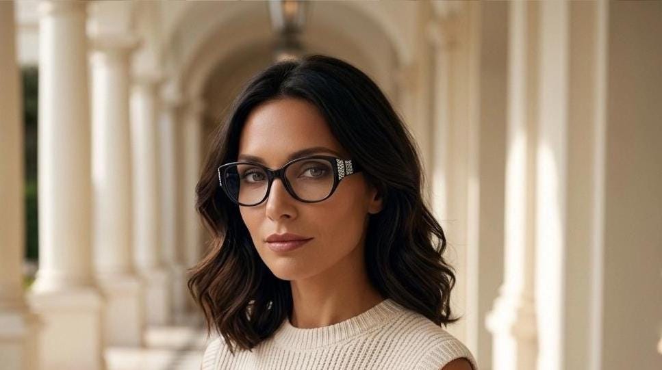 Versace modified cropped cat eye glasses made in Italy. Black gloss acetate optical frames with dramatic diamante. Prescription. Vintage NOS