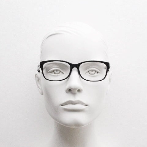 Marc Jacobs rectangular low profile eye glasses. Chunky plain black gloss acetate optical frames. Prescription eyeglasses. RX spectacles