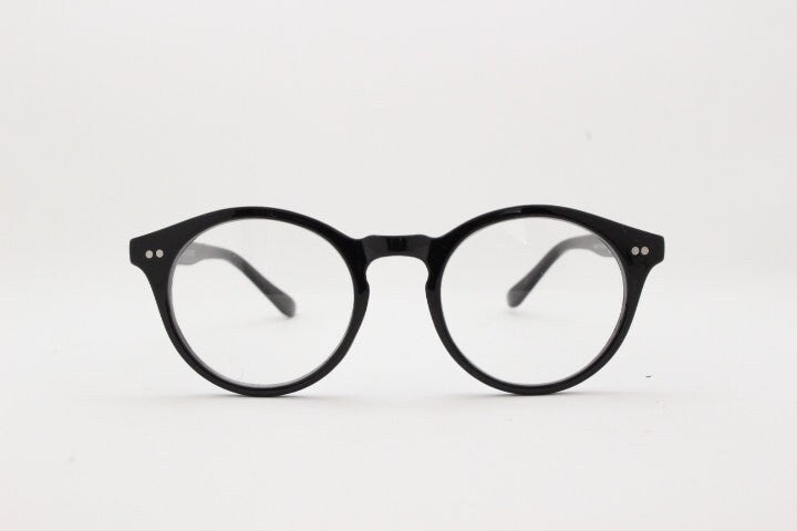 90s vintage small round glasses. 30s, 20s style black optical frames. Prescription eyeglasses with clear lens. RX spectacles