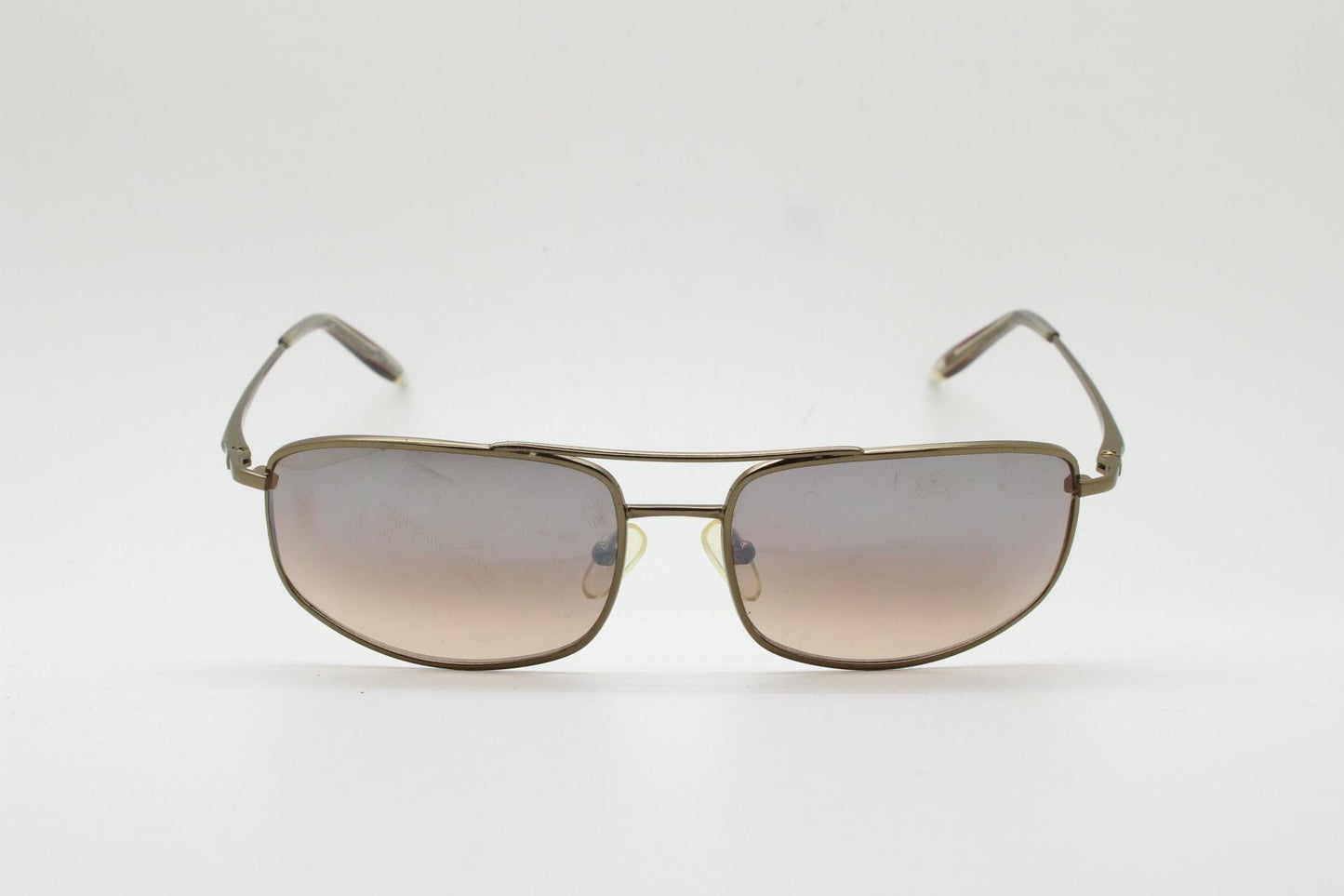 90s vintage rectangular wrap around sunglasses. Gunmetal chrome curved frame squared aviator with half mirrored light tone lenses. NOS