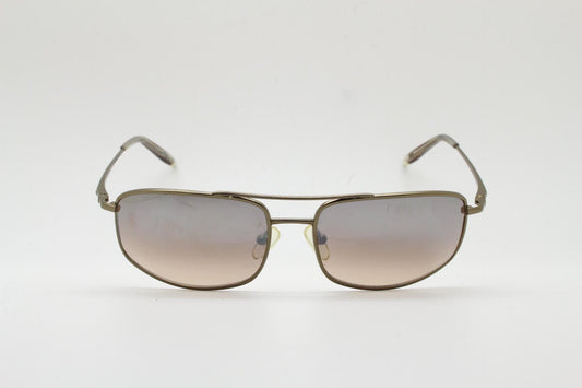 90s vintage rectangular wrap around sunglasses. Gunmetal chrome curved frame squared aviator with half mirrored light tone lenses. NOS