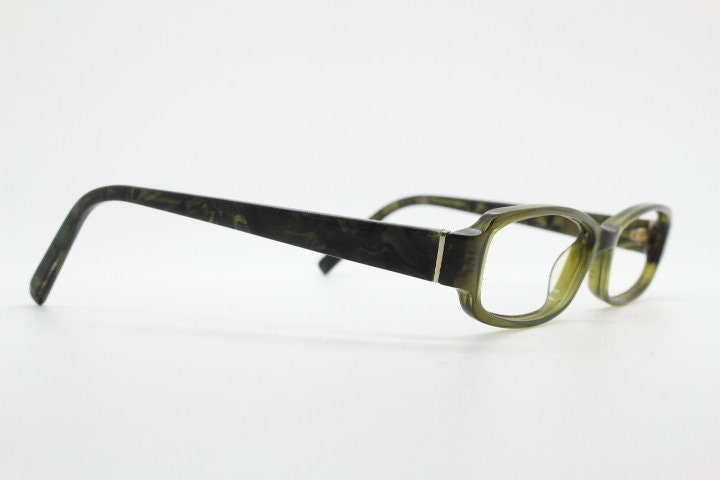 Calvin Klein Collection rectangular low profile eye glasses. Dark marbled grey acetate optical frames. Prescription eyeglasses. Vintage RX