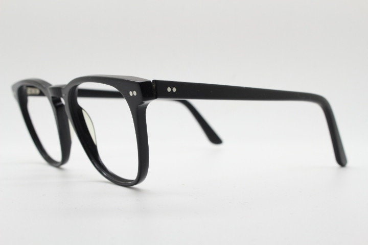 Ace and Tate slim wayfarer design eye glasses made in Italy. Plain black gloss acetate optical frames. Prescription RX