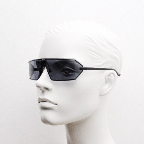 Christian Dior Y2K vintage rectangular shield sunglasses made in Austria. Side blinker all black mono lens mini mask. Troika visor. NOS