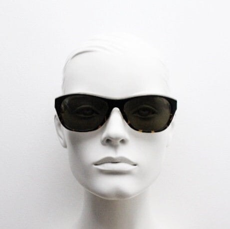 Linda Farrow Luxe sunglasses made in Japan. Blended black and tortoise layered acetate. Gallery Projects Vintage. NOS